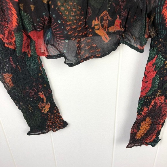Farm Rio Black River Creatures Smocked Blouse X-Small - Picture 12 of 16